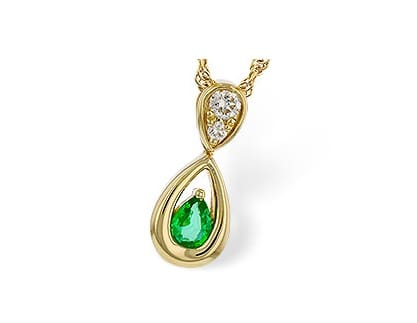 Open Teardrop Emerald & Diamond Necklace - 14k yellow gold 18" rope chain included.